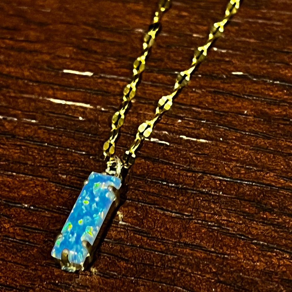 Blue iridescent holographic gold necklace